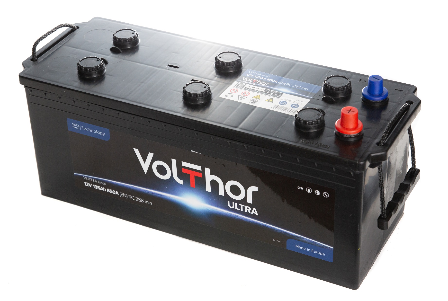 Акумулятор вантажний VOLTHOR 6СТ-135(3) (850А) ULTRA TRUCK 12B, 135Ah, 850A, плюс ліворуч (L+) кальцієвий (Ca/Ca) 513X189X194(220) мм